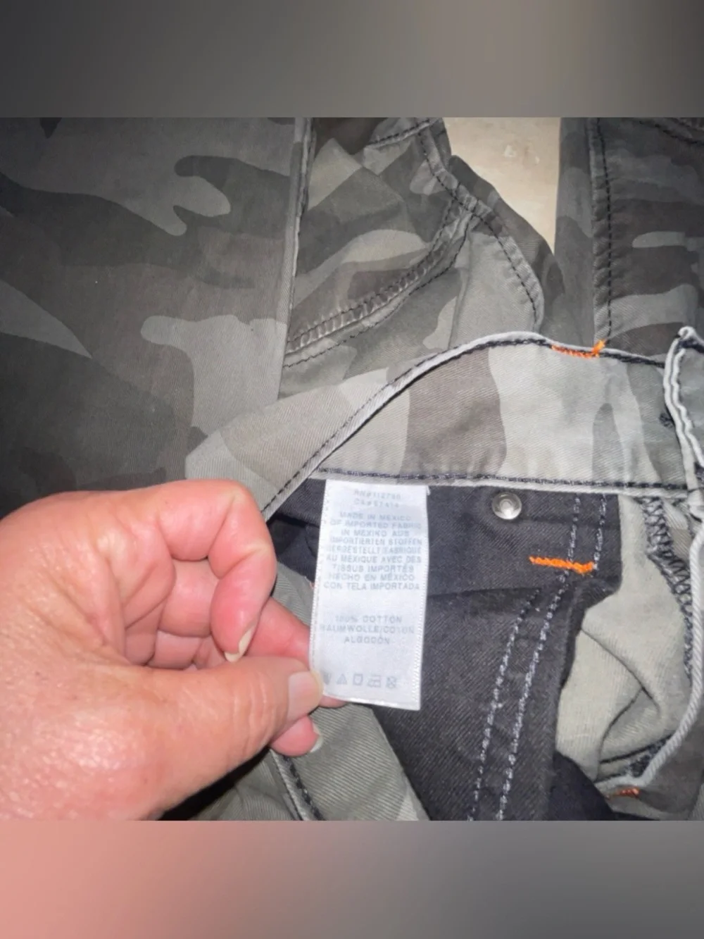Men's True Religion Moto Skinny Fog Black T Orange Stitch Camo Jeans Pants 32